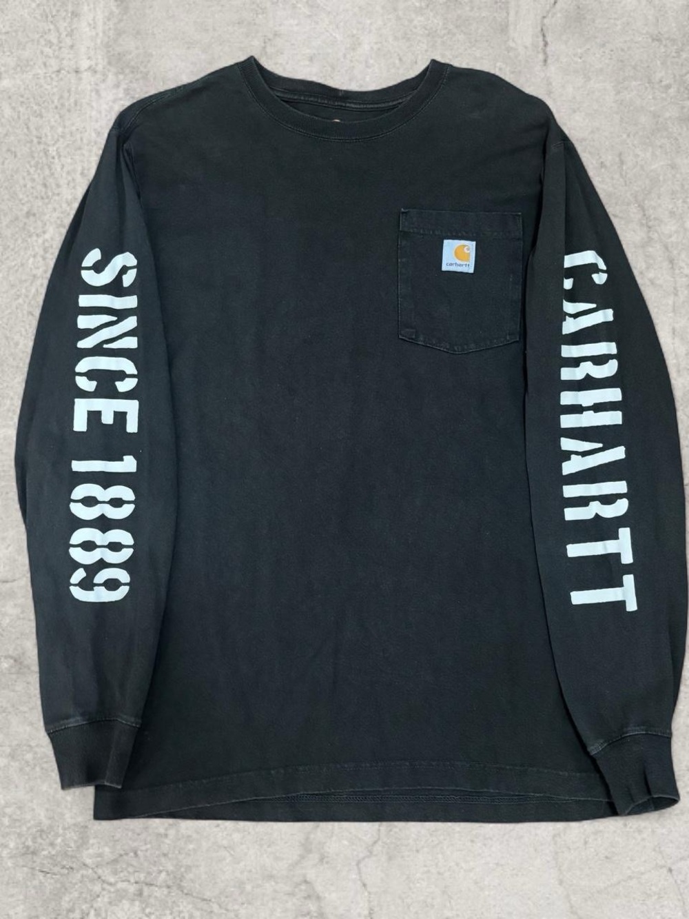 Carhartt Black Long-Sleeve Pocket Tee with White Sleeve Graphics